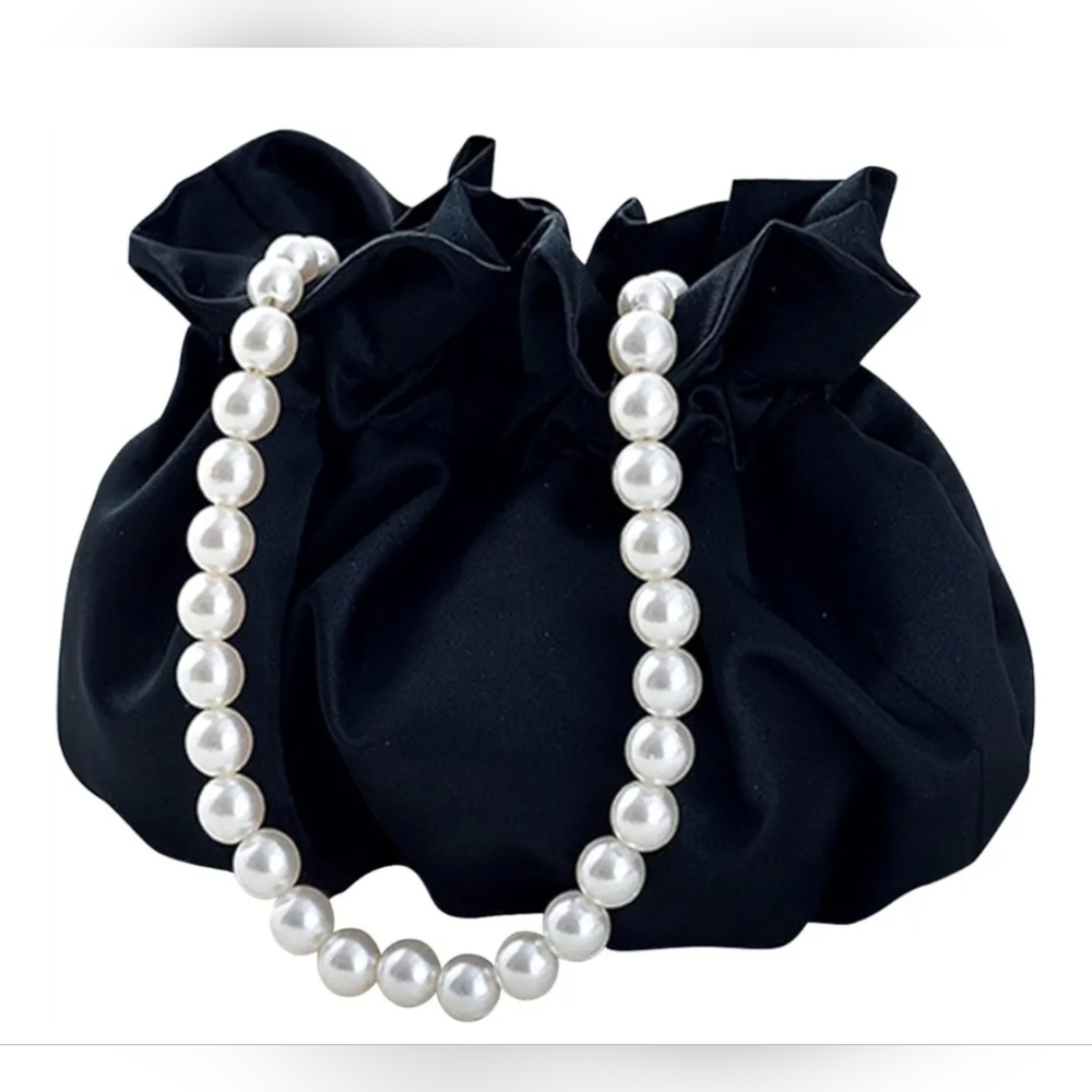 Elegant Black Pearl-Handled Women's Bag